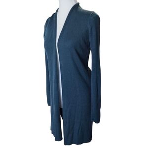 Max Studio Ribbed Blue Extra Fine Merino Wool Cardigan Size XS
